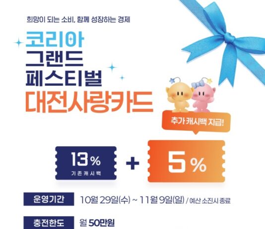 12일간의‘2025 코리아 그랜드 페스티벌’대전사랑카드 18% 특별 할인 이벤트 실시